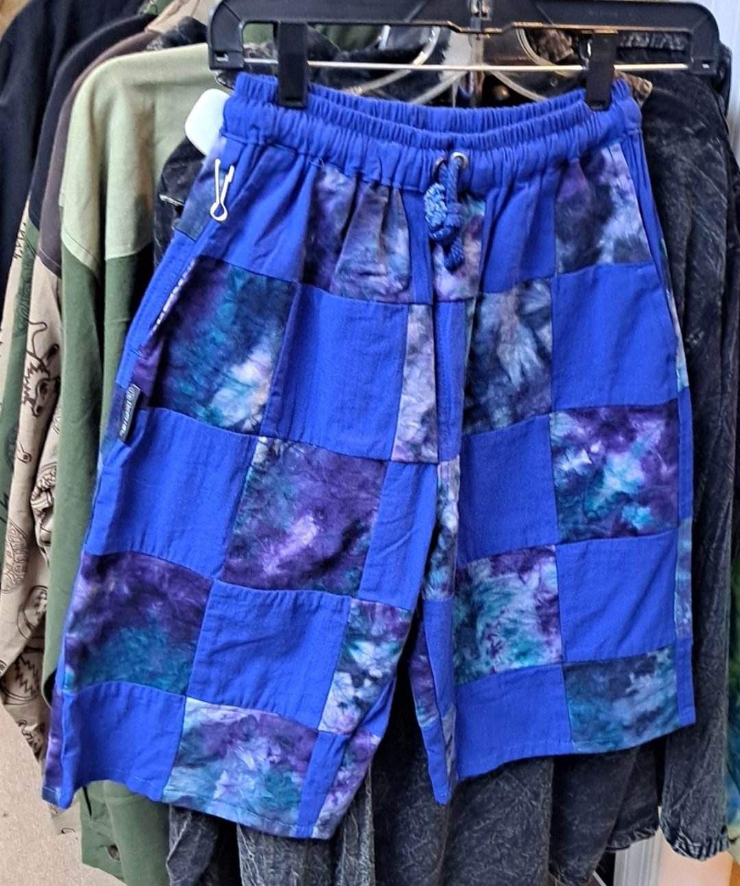 Men's Cotton Tie-Dye Checkerboard Patchwork Drawstring Shorts - HalfMoonMusic