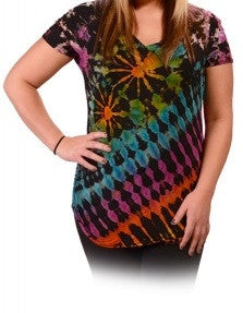 Tie-Dye Spandex Womens V-Neck Top - HalfMoonMusic