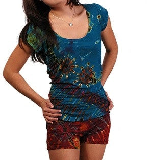 Tie-Dye Spandex Cap Sleeve Womens Top - HalfMoonMusic