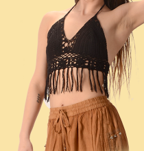 Womens Crochet Fringe Top - HalfMoonMusic