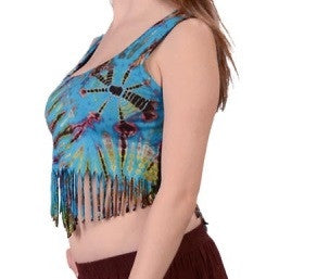 Tie-Dye Spandex Fringe Womens Crop Top - HalfMoonMusic