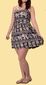 Jungle Groove Elephant Rayon Mini Dress - HalfMoonMusic