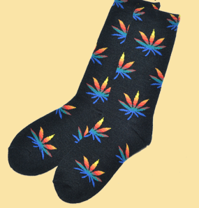 Holy Smokes Rainbow Hemp Leaf Tall Socks - HalfMoonMusic