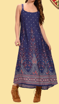 Rayon Plumage Print Long Dress - HalfMoonMusic