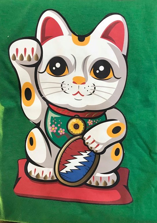 Lucky China Cat Sunflower T Shirt - HalfMoonMusic