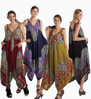 Womens Rayon Wide Leg Harem Jumpsuit - HalfMoonMusic