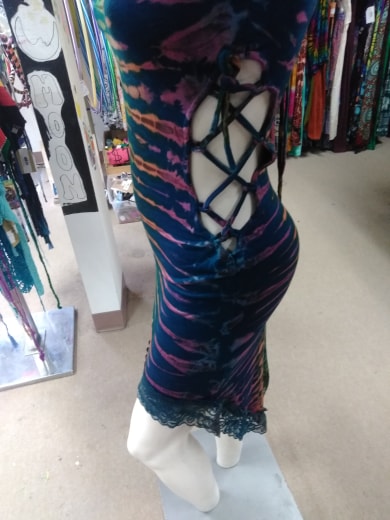 Women's Cotton Bubbling Over Tie-Dye Dress with Lace - HalfMoonMusic
