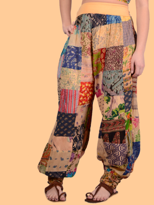 Womens Patchwork Printed Cotton On The Run Harem Pants - HalfMoonMusic