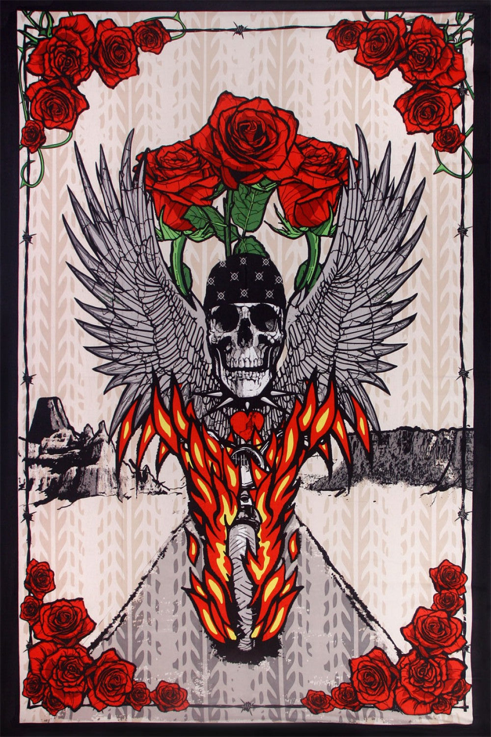 Fire Biker Skull 3D Tapestry - HalfMoonMusic