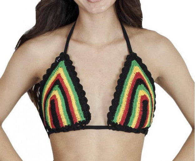 Womens Rasta Crochet Triangle Tie Top - HalfMoonMusic