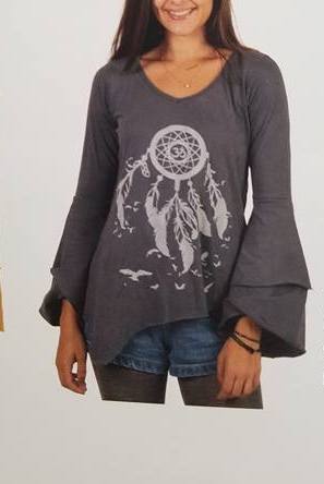 Om Dreamcatcher Cotton Bell Sleeve Top - HalfMoonMusic