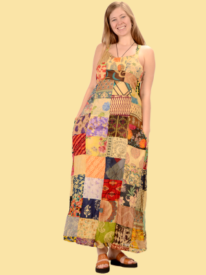 Womens Little Wing Patchworked Printed Criss-Cross Open Back Strap Dress - HalfMoonMusic
