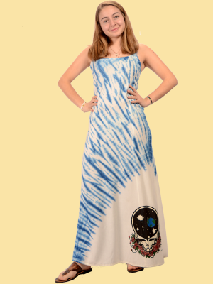 Womens Viscose Grateful Dead Space Your Face Tie-Dye Maxi Dress - HalfMoonMusic