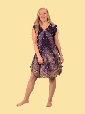 Womens Plumage Parade Cap Sleeve Dress - HalfMoonMusic