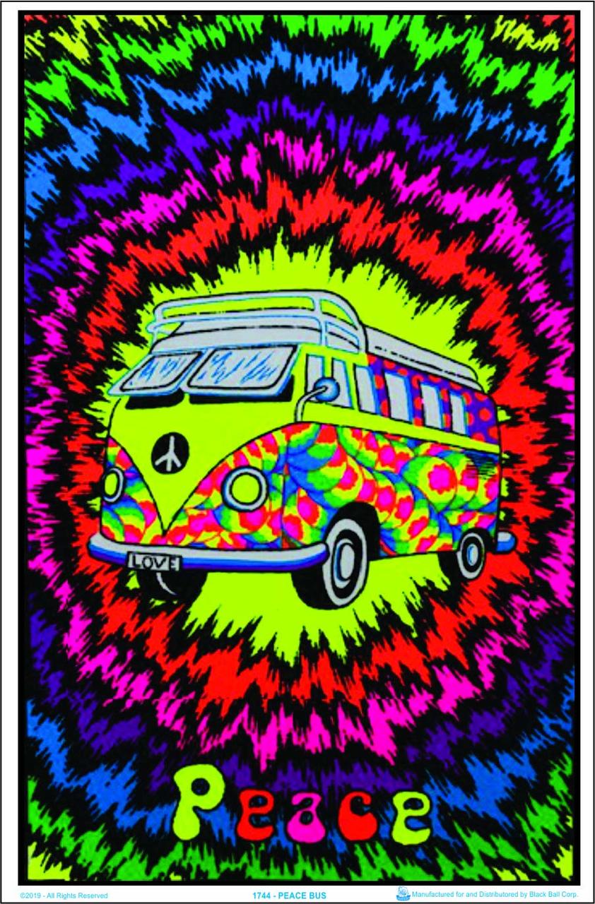 Peace Bus Blacklight Poster - HalfMoonMusic