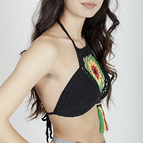 Womens Rasta Fringe Dream Catcher Crochet Lined Top - HalfMoonMusic