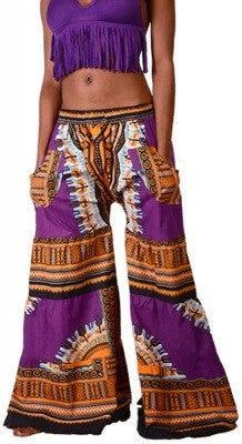 Dashiki Print Drawstring Bell Bottom Pants - HalfMoonMusic