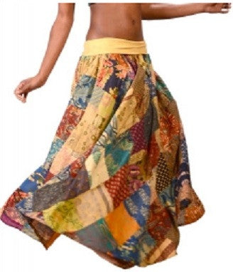 Womens Comfort Waist Patchwork Long Skirt - HalfMoonMusic