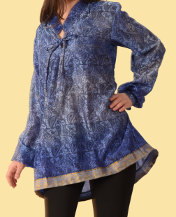 Women's Recycled Sari Kurta Blouse - HalfMoonMusic