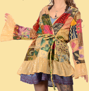 Womens Little Wing Patchwork Printed Cardigan Top - HalfMoonMusic