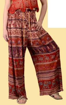 Indian Print Wide-Legged Palazzo Pants - HalfMoonMusic