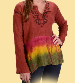 Crepe Long Sleeve Tie Dye Emroidered Kurta - HalfMoonMusic
