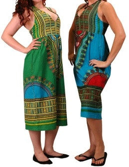 Womens Dashiki Print Halter Dress - HalfMoonMusic