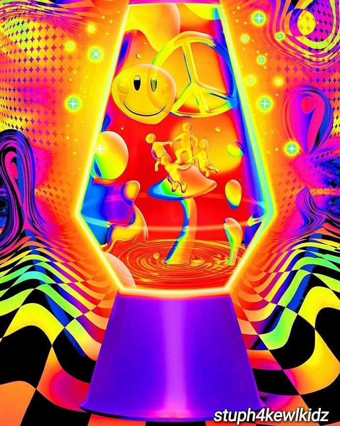 Lava Lamp Flow Smiley Peace Non-Flocked Blacklight Poster - HalfMoonMusic