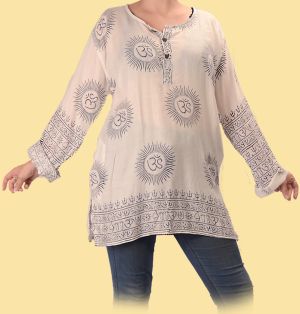 Unisex Om Vibration Free Flow Rayon and Cotton Kurta - HalfMoonMusic