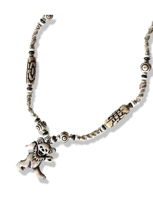 Grateful Dead Dancing Bear Bone Hemp & Metal Beaded Necklace - HalfMoonMusic