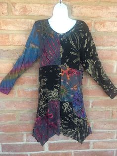 Womens Tie Dye Patchwork Mid Sleeve Dress Top - HalfMoonMusic