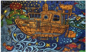 3-D Steampunk Tug Boat Tapestry - HalfMoonMusic