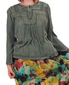 Womens Acid Wash Embroidered Top - HalfMoonMusic