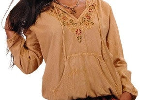 Stonewash Embroiderd Womens Hooded Top - HalfMoonMusic