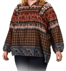Long Sleeve Lightweight Indian Print Womens Blouse - HalfMoonMusic