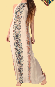 Majestic Tower Of Print Rayon Open Back Long Dress - HalfMoonMusic