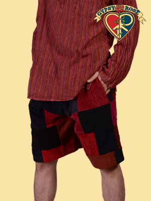 Mens Patchwork Corduroy Shorts - HalfMoonMusic