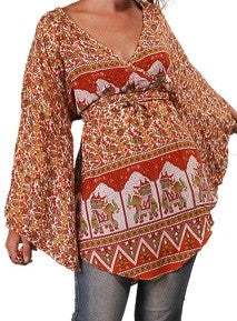 Womens Indian Print Angelic Blouse - HalfMoonMusic