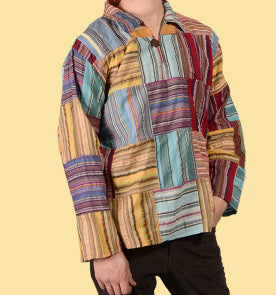 Patchwork Cotton Seersucker Mens Shirt - HalfMoonMusic