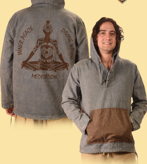 Mens Meditate Woven Cotten 3 Button Hoodie Shirt - HalfMoonMusic