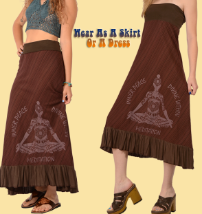 Womens Yogi Print Cotton Stretch Waist Skirt - HalfMoonMusic