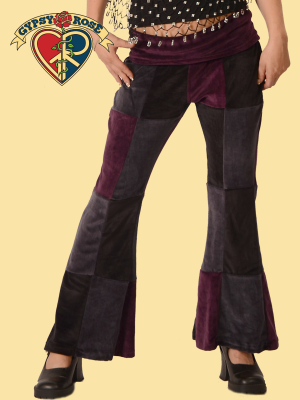 Womens Patchwork Velvet Yoga Style Pants - HalfMoonMusic