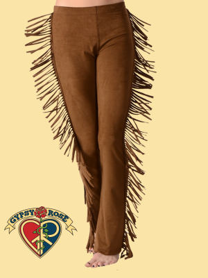 Women's Vegan Fringe Pseudo Suede Pants - HalfMoonMusic