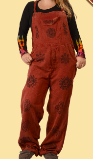Himalayan Solid Hand Block Print Stonewashed Overalls - HalfMoonMusic