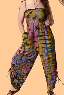 Womens Tie Dye Lady Madonna Cinched Leg Romper - HalfMoonMusic