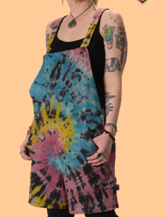 Womens Not Fade Away Tie Dye Overall Shorts - HalfMoonMusic