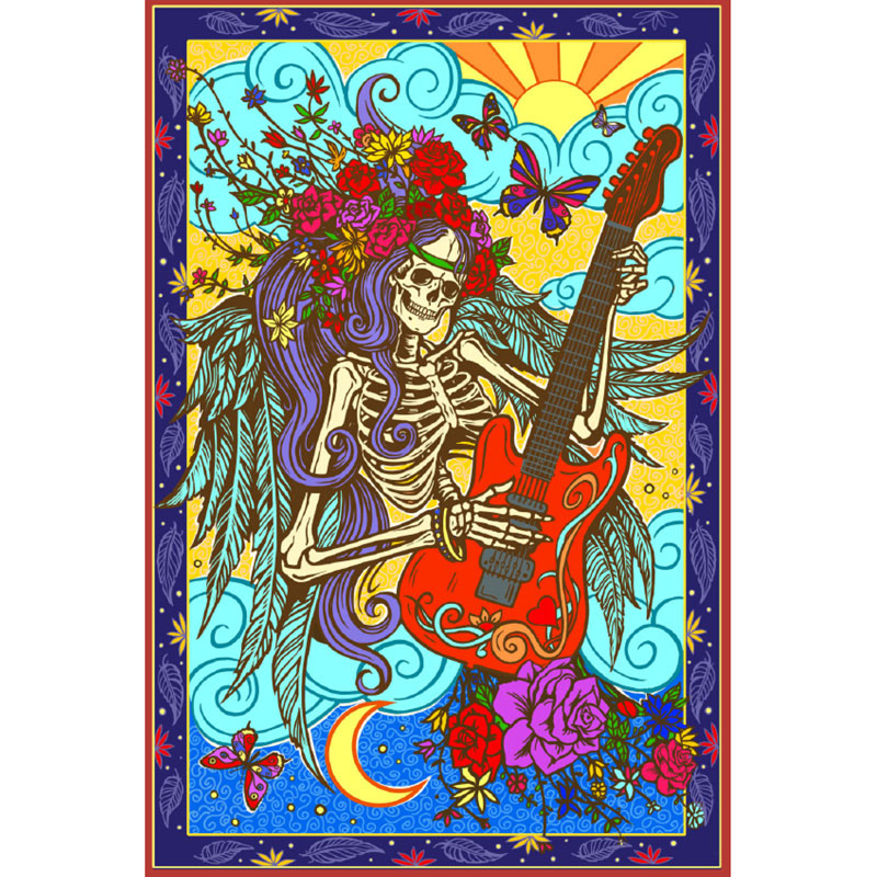 Hippy Skeleton Guitar Tapestry 60x90" - HalfMoonMusic