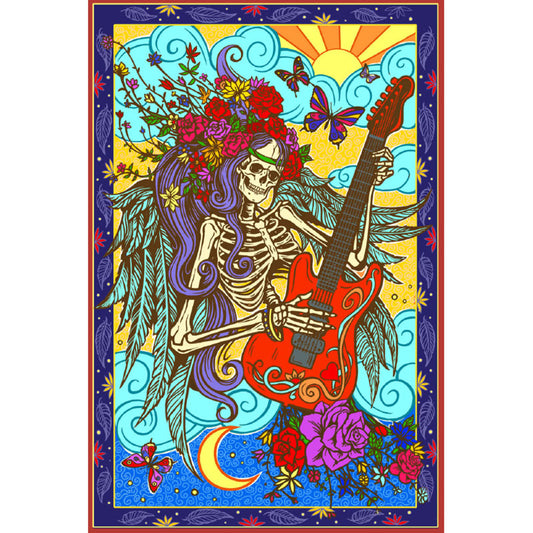 Hippy Skeleton Guitar Tapestry 60x90" - HalfMoonMusic