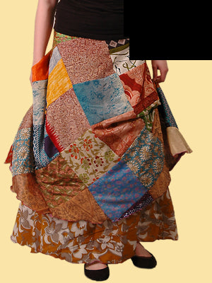 Reversible Patchwork Silk Wrap Skirt - HalfMoonMusic
