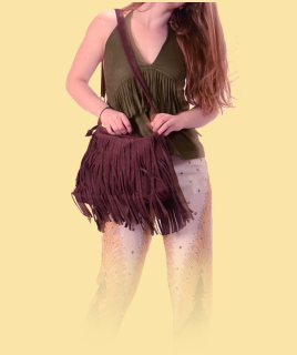Vegan Faux Leather Suede Fringe Shoulder Bag - HalfMoonMusic